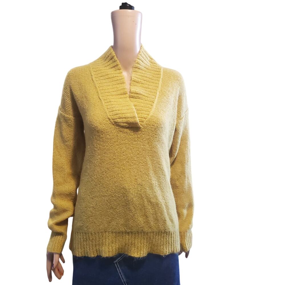 J. Crew Mohair Wool Blend Shawl Neck Sweater Golden Yellow Size M